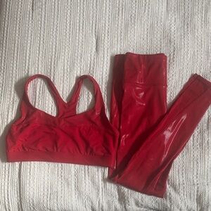 Fabletics Red Sports Bra and Leggings Set